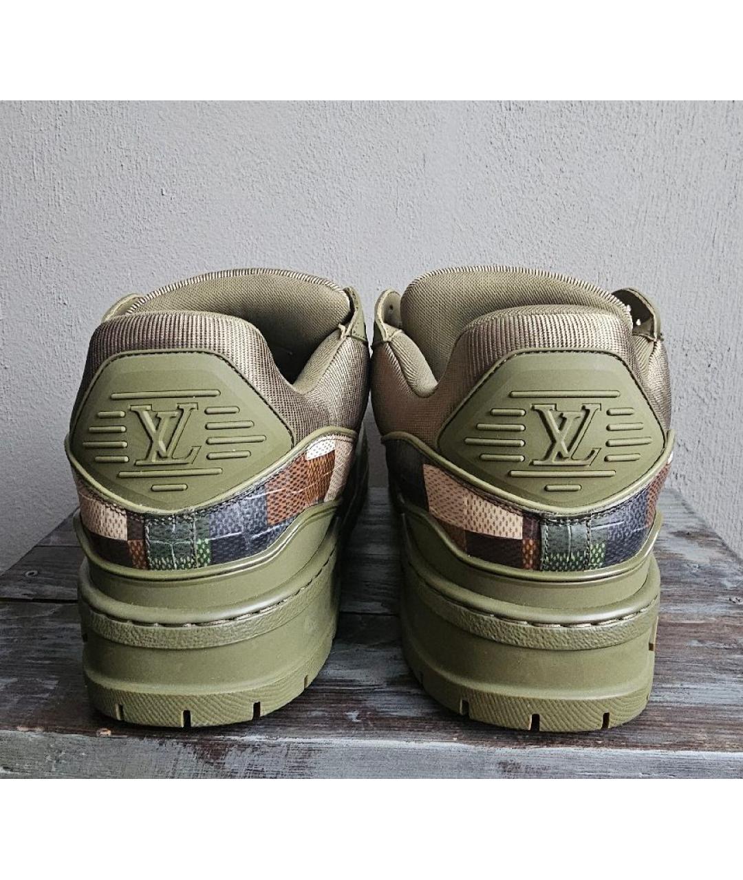 LOUIS VUITTON Хаки кожаные низкие кроссовки / кеды, фото 4