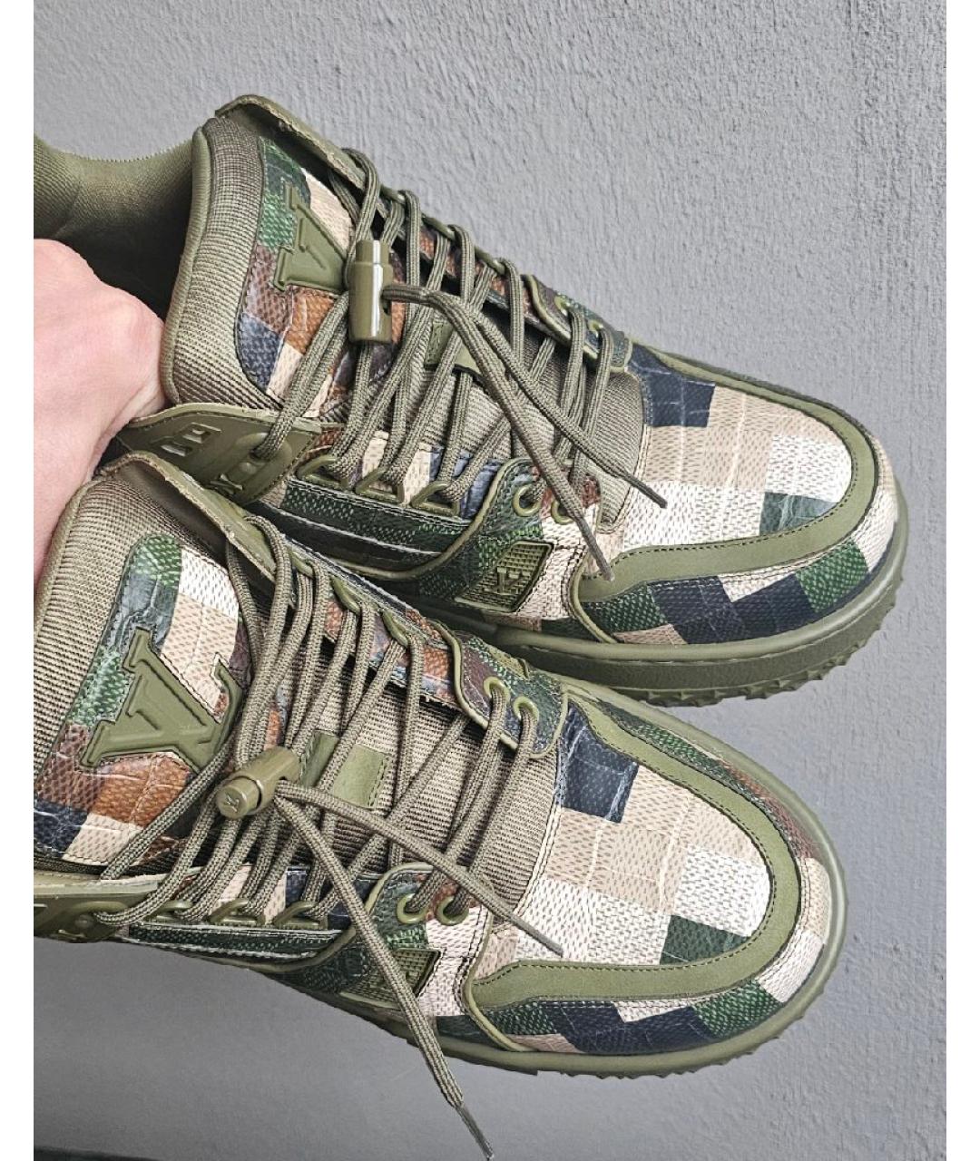 LOUIS VUITTON Хаки кожаные низкие кроссовки / кеды, фото 6