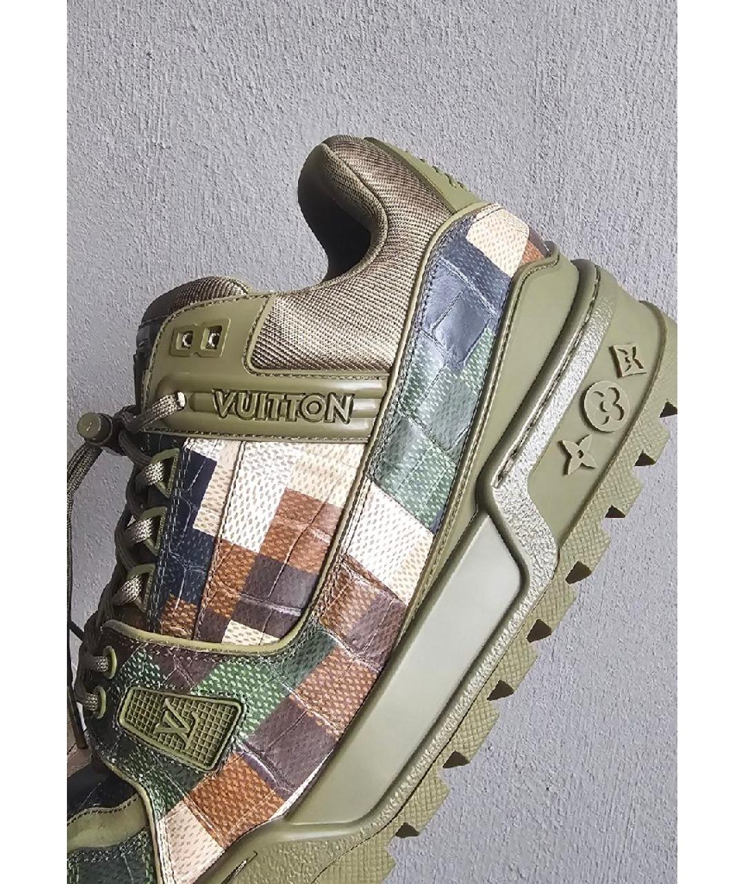 LOUIS VUITTON Хаки кожаные низкие кроссовки / кеды, фото 7
