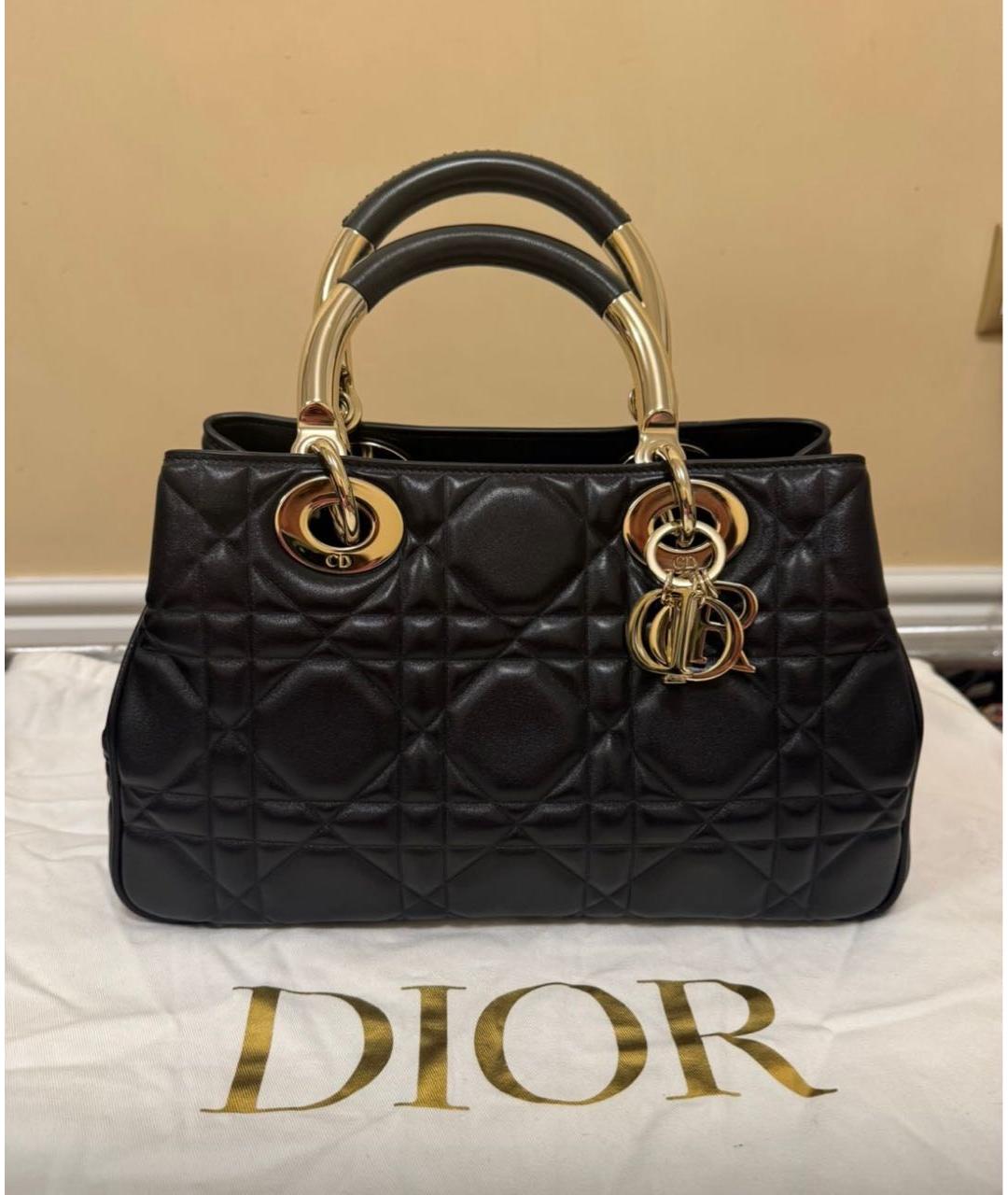 CHRISTIAN DIOR Черная кожаная сумка тоут, фото 7