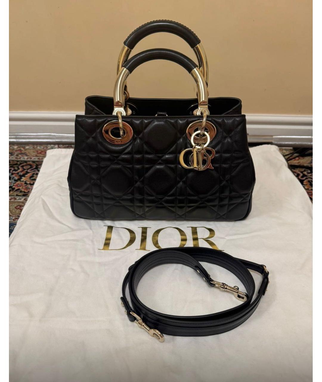 CHRISTIAN DIOR Черная кожаная сумка тоут, фото 5