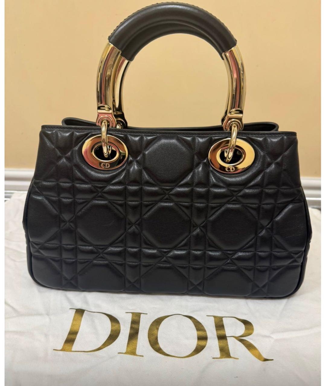 CHRISTIAN DIOR Черная кожаная сумка тоут, фото 3