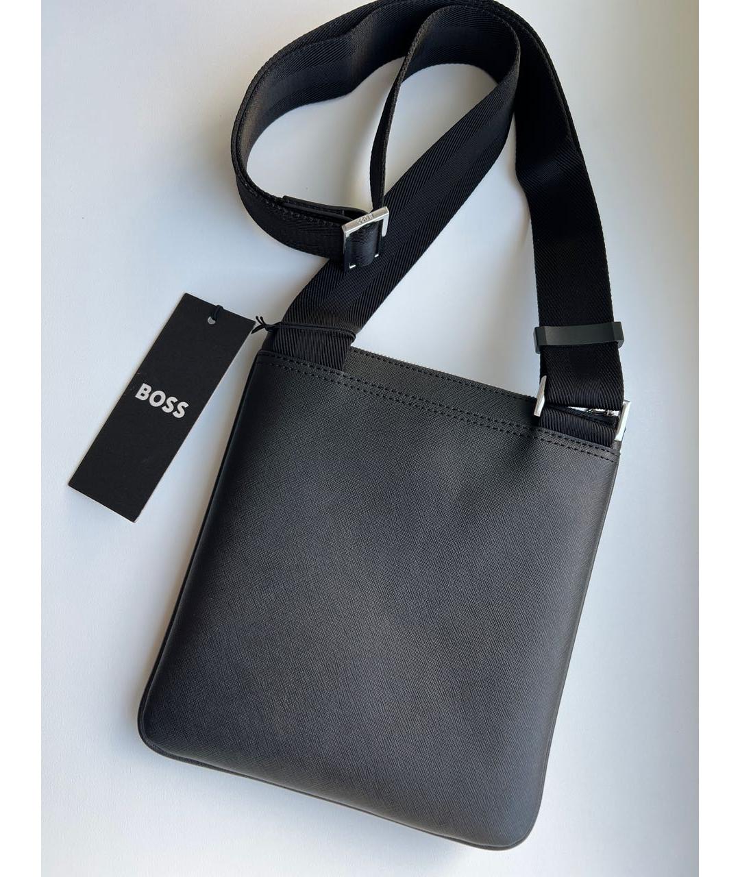 HUGO BOSS Черная кожаная сумка на плечо, фото 3