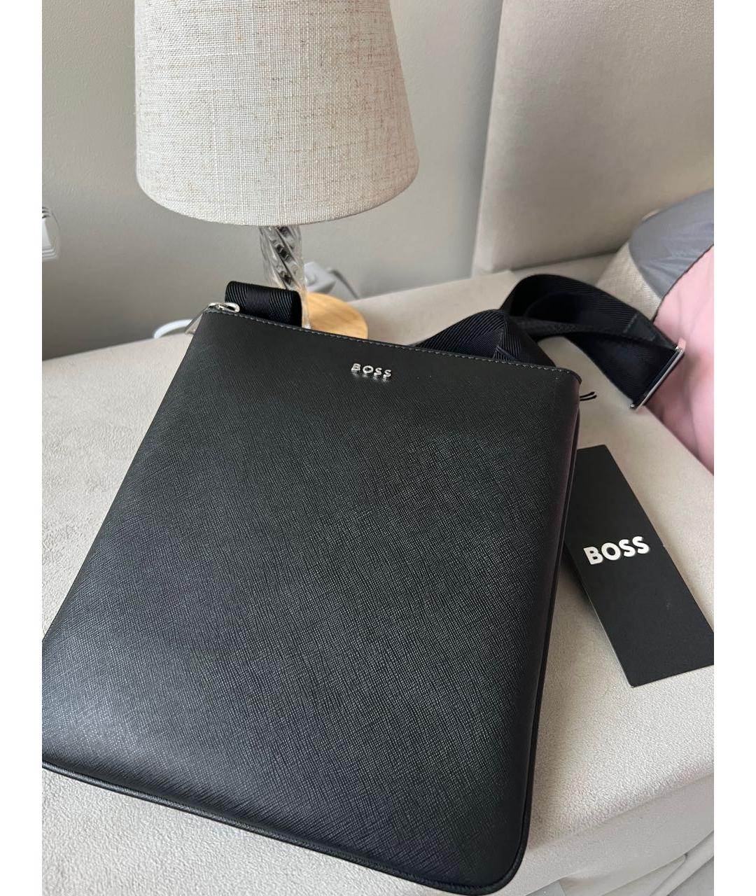 HUGO BOSS Черная кожаная сумка на плечо, фото 2