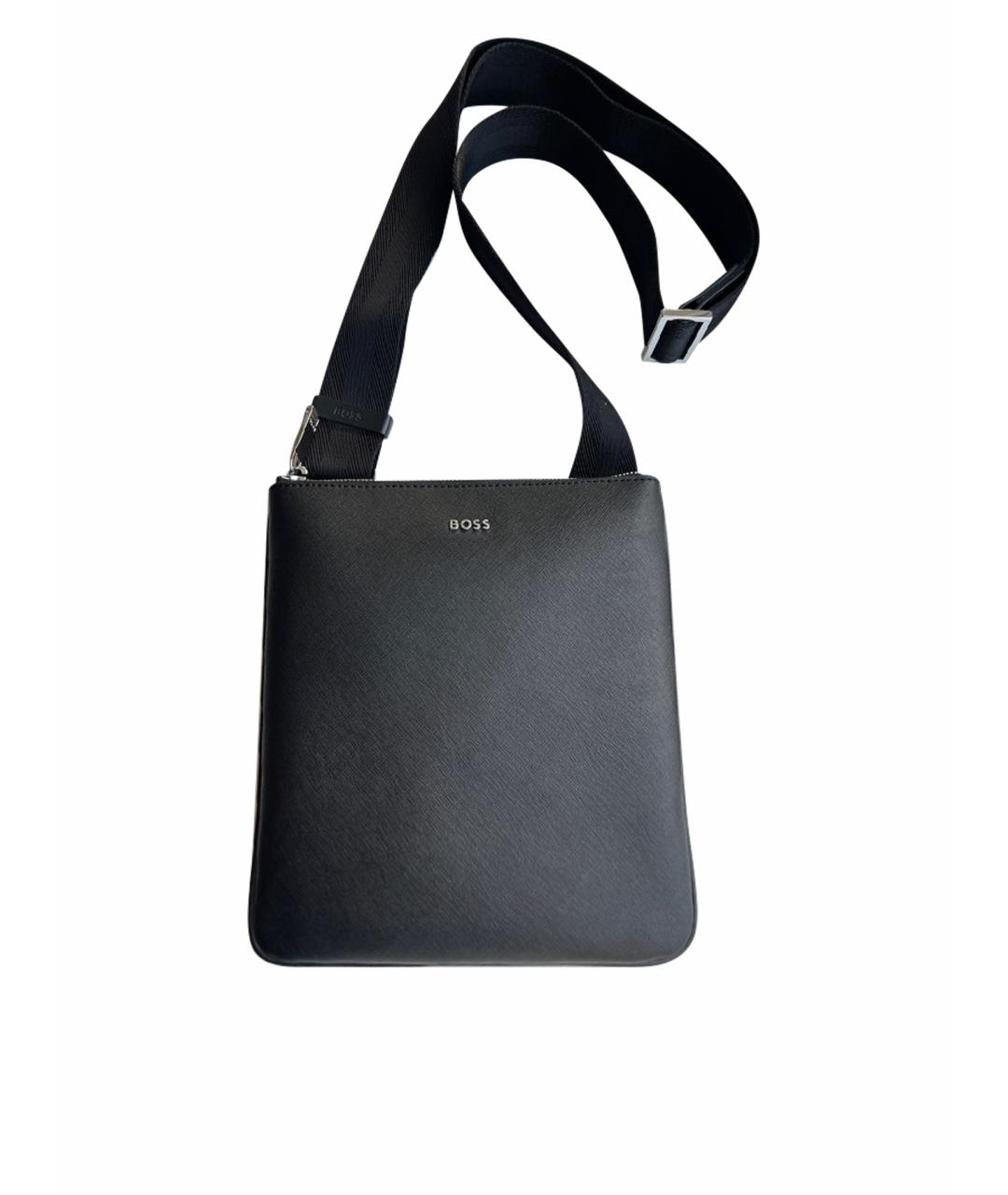 HUGO BOSS Черная кожаная сумка на плечо, фото 1