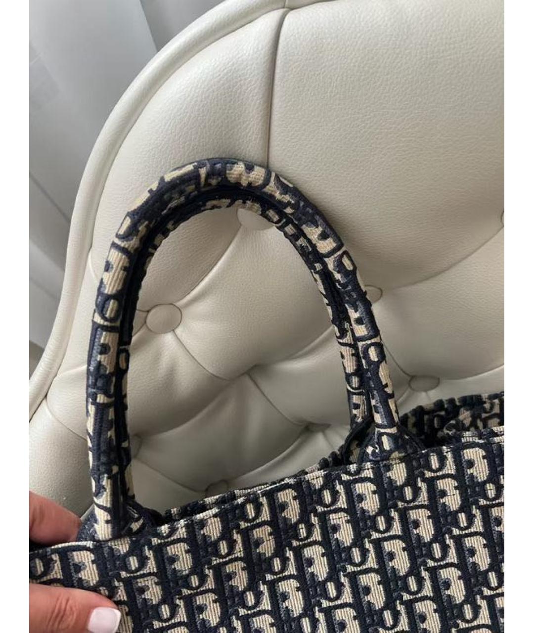 CHRISTIAN DIOR Темно-синяя жаккардовая сумка тоут, фото 6