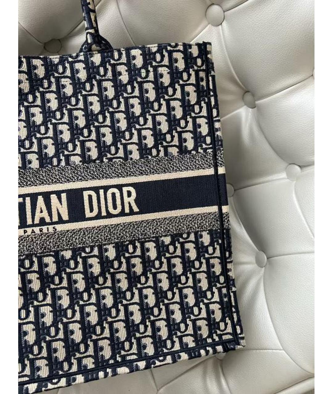 CHRISTIAN DIOR Темно-синяя жаккардовая сумка тоут, фото 7