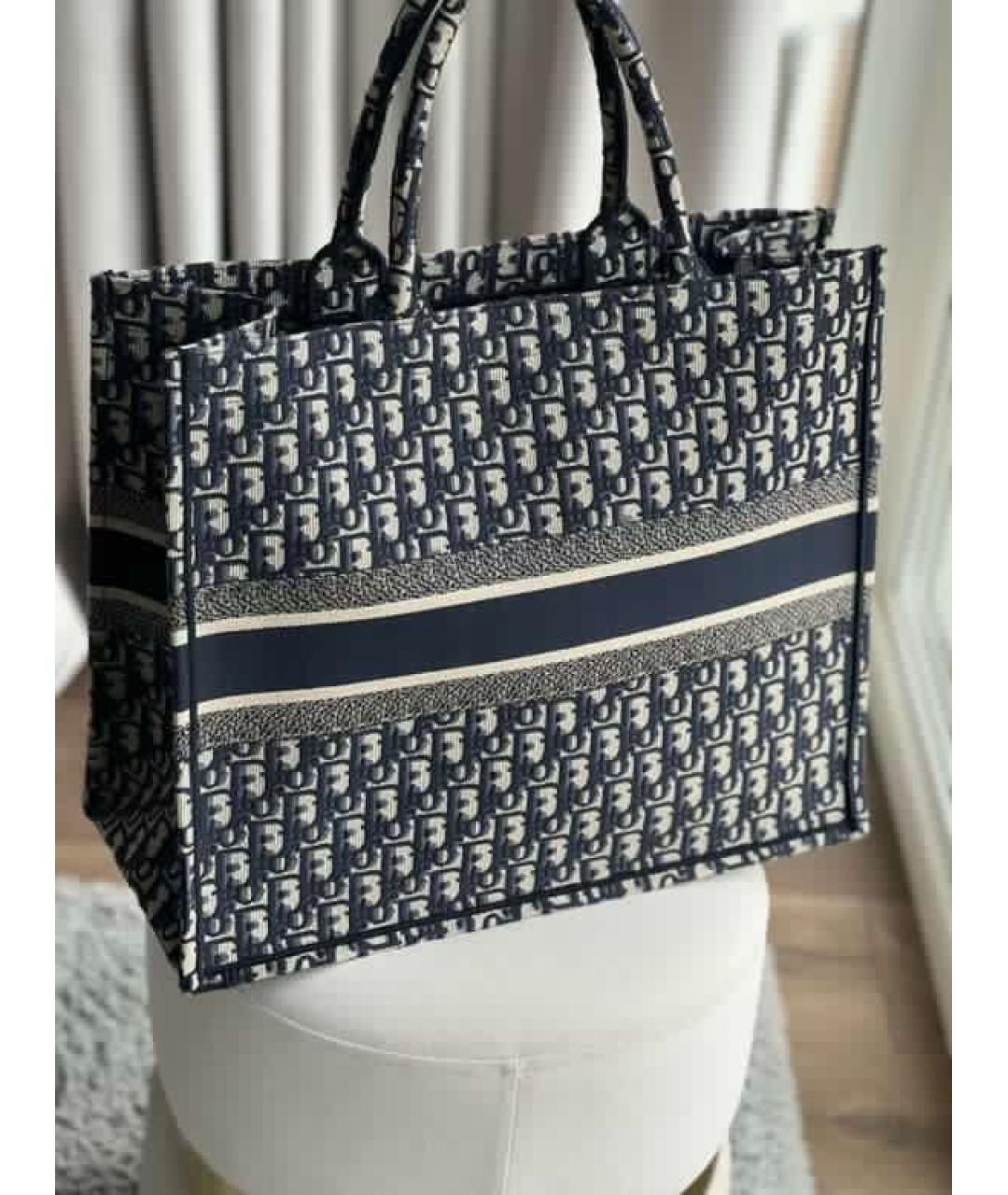 CHRISTIAN DIOR Темно-синяя жаккардовая сумка тоут, фото 3