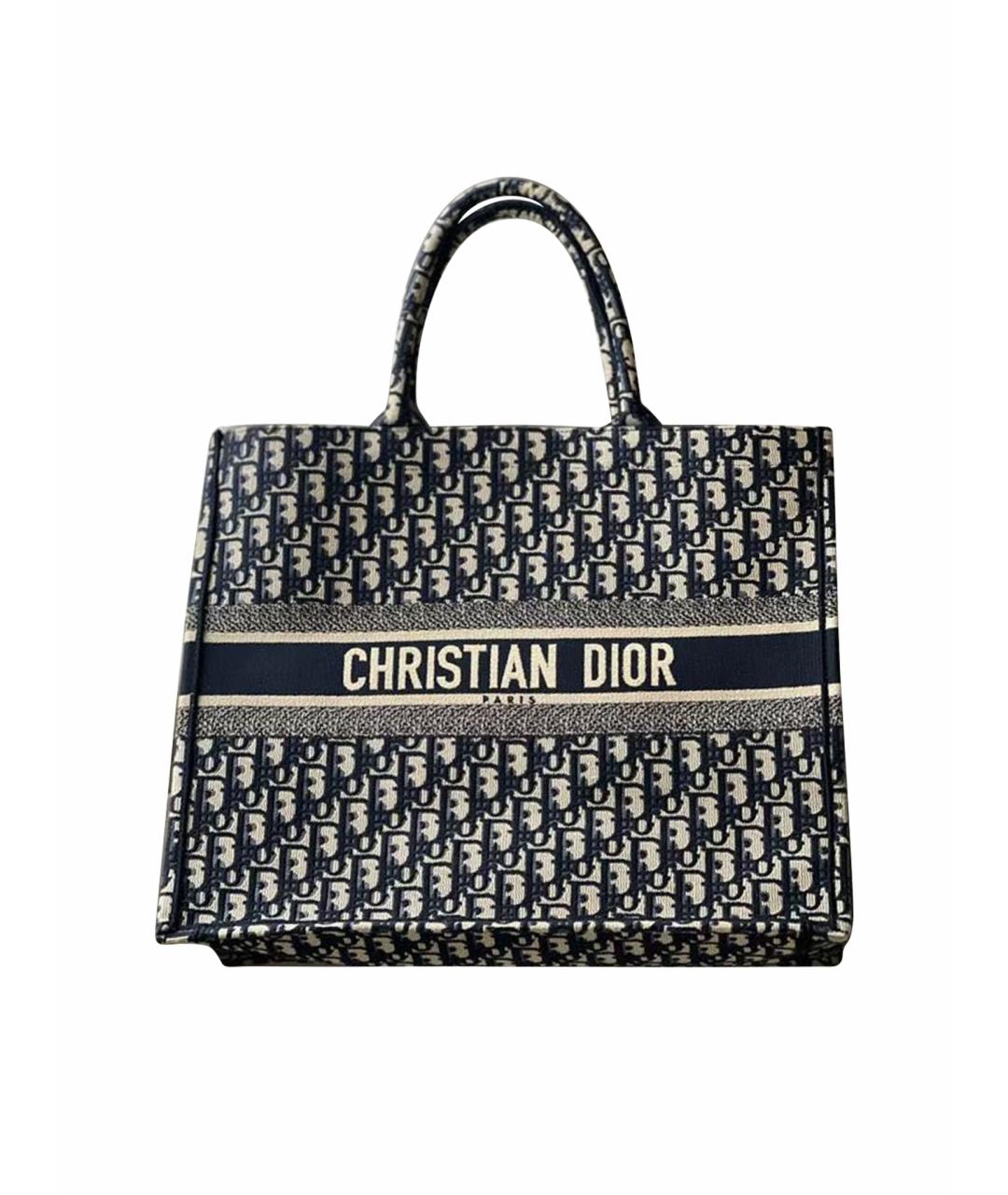 CHRISTIAN DIOR Темно-синяя жаккардовая сумка тоут, фото 1
