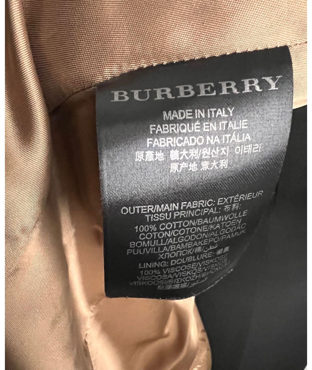 BURBERRY Коричневый хлопковый тренч/плащ, фото 6