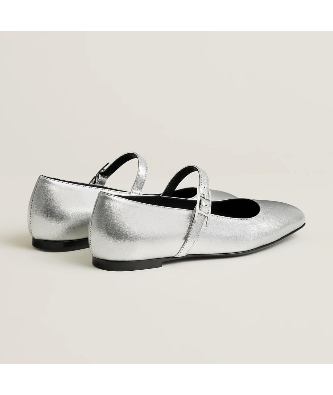 HERMES Серебряные кожаные балетки, фото 2