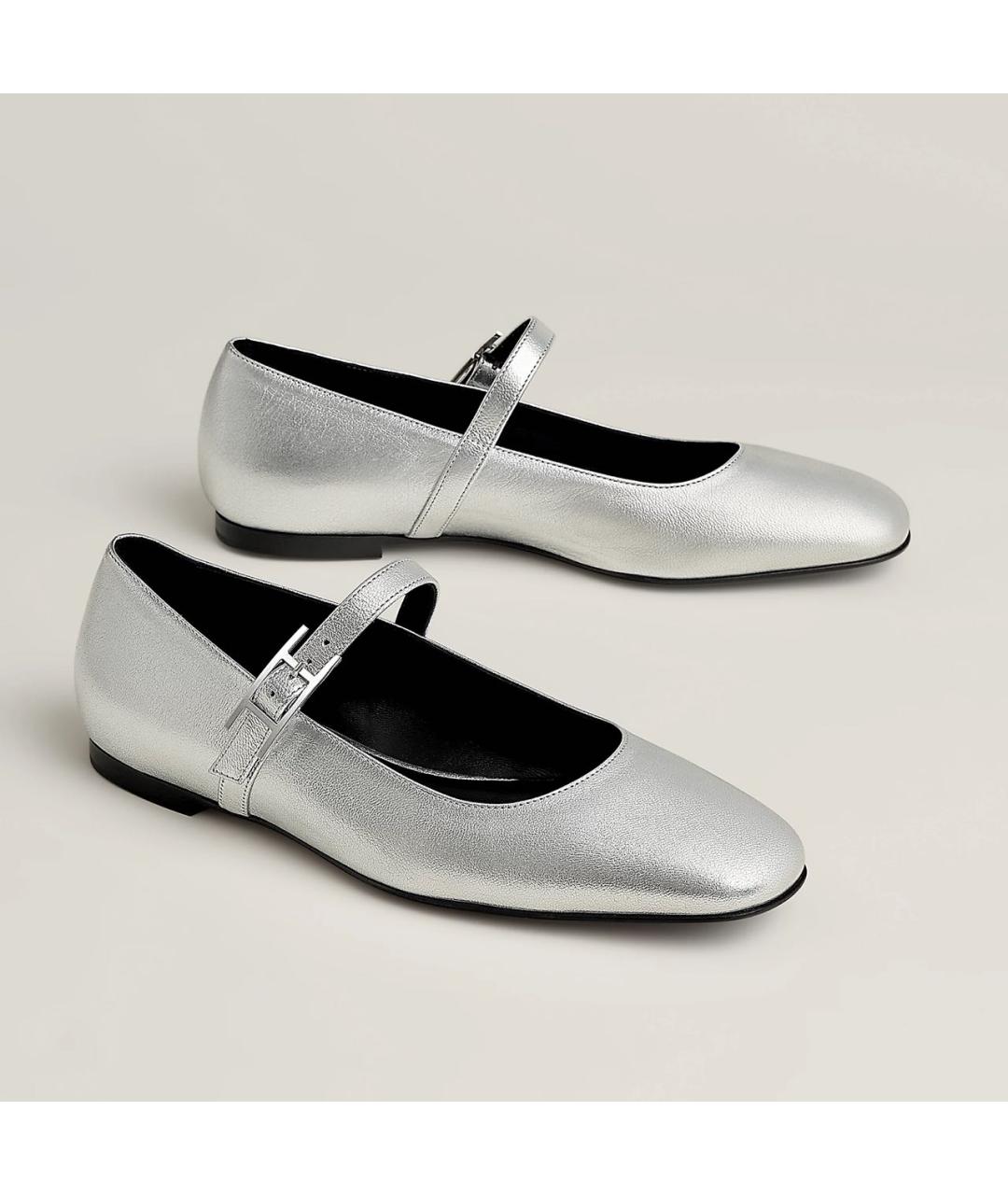 HERMES Серебряные кожаные балетки, фото 4