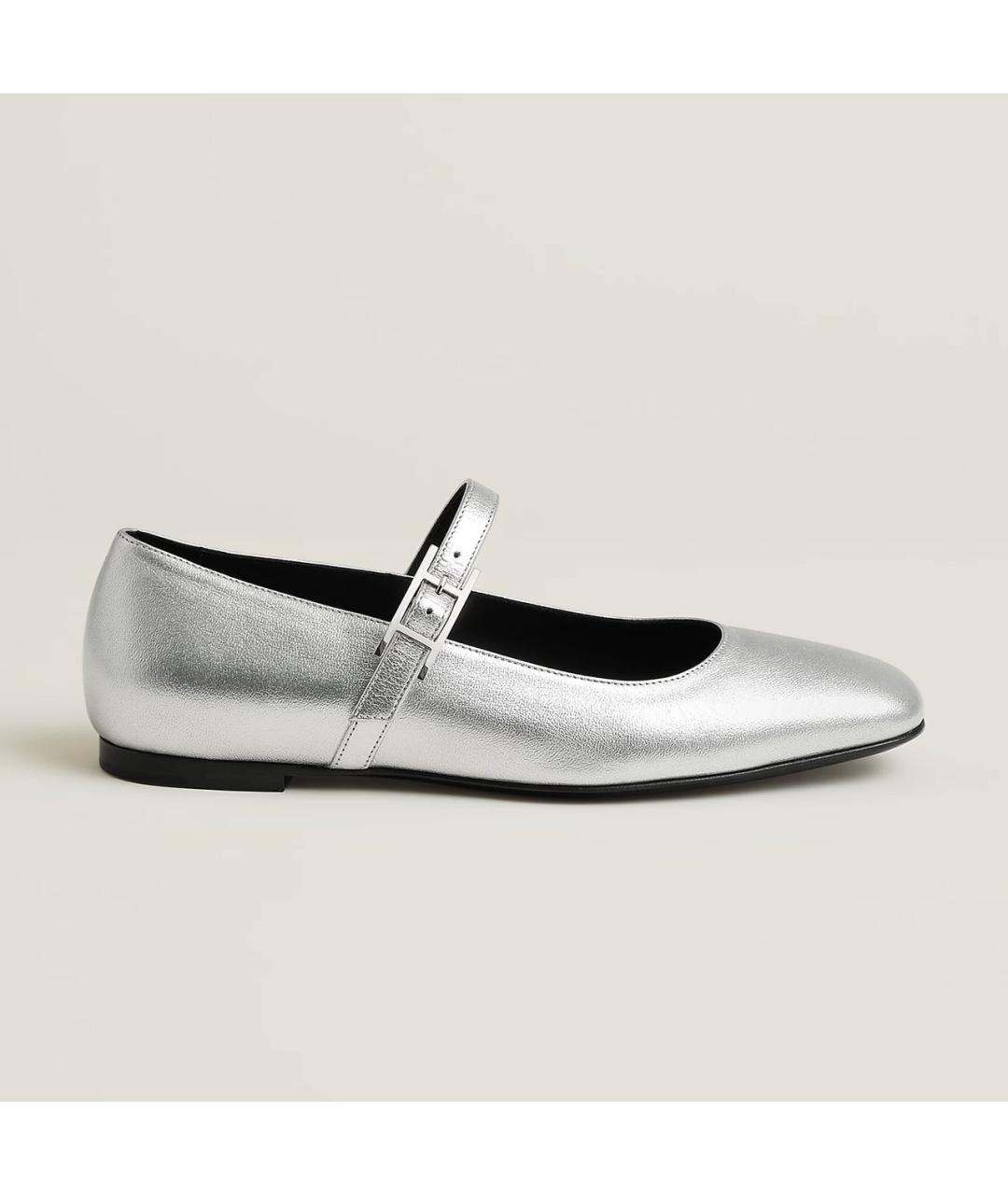 HERMES Серебряные кожаные балетки, фото 6