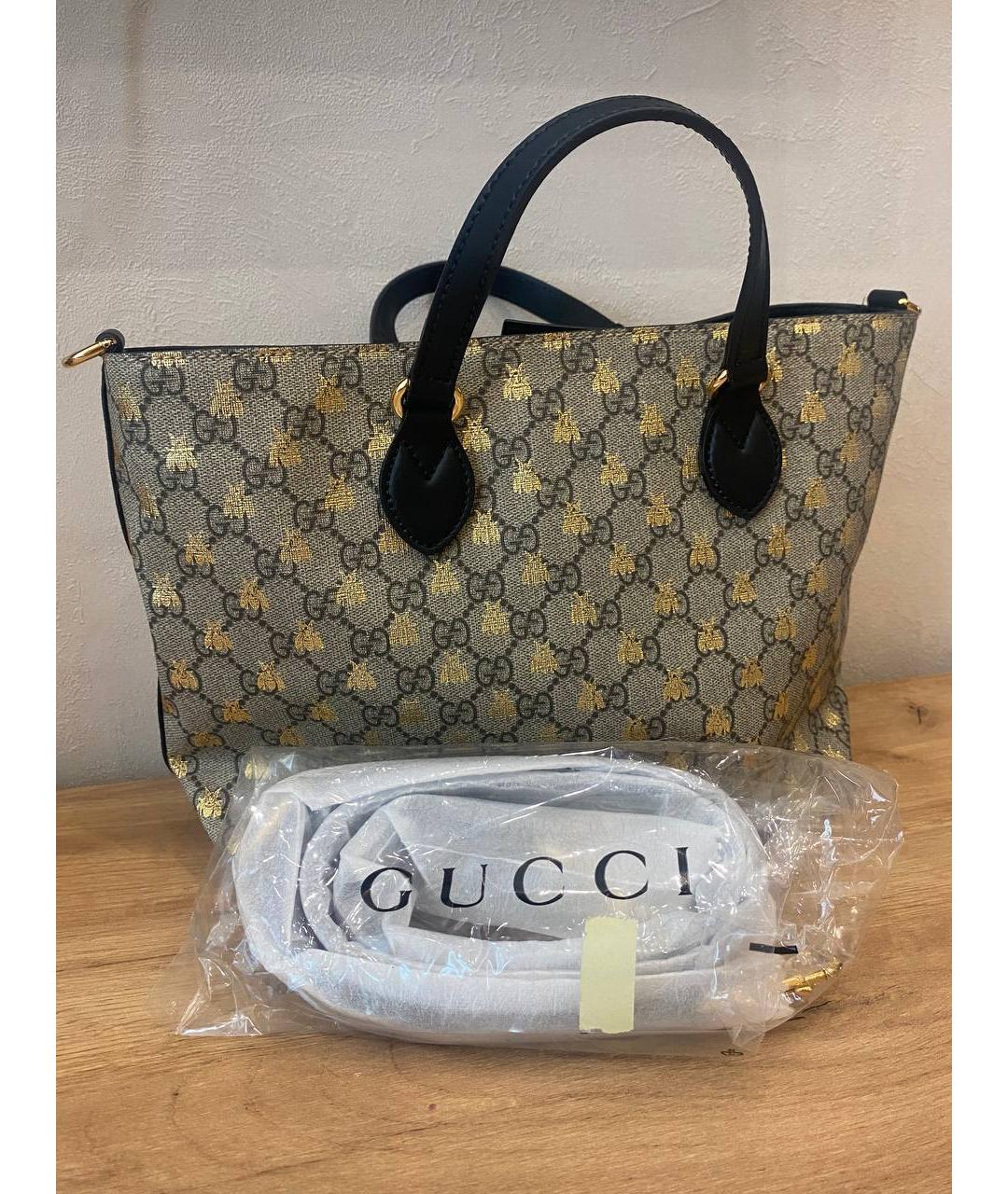 GUCCI Бежевая жаккардовая сумка тоут, фото 3