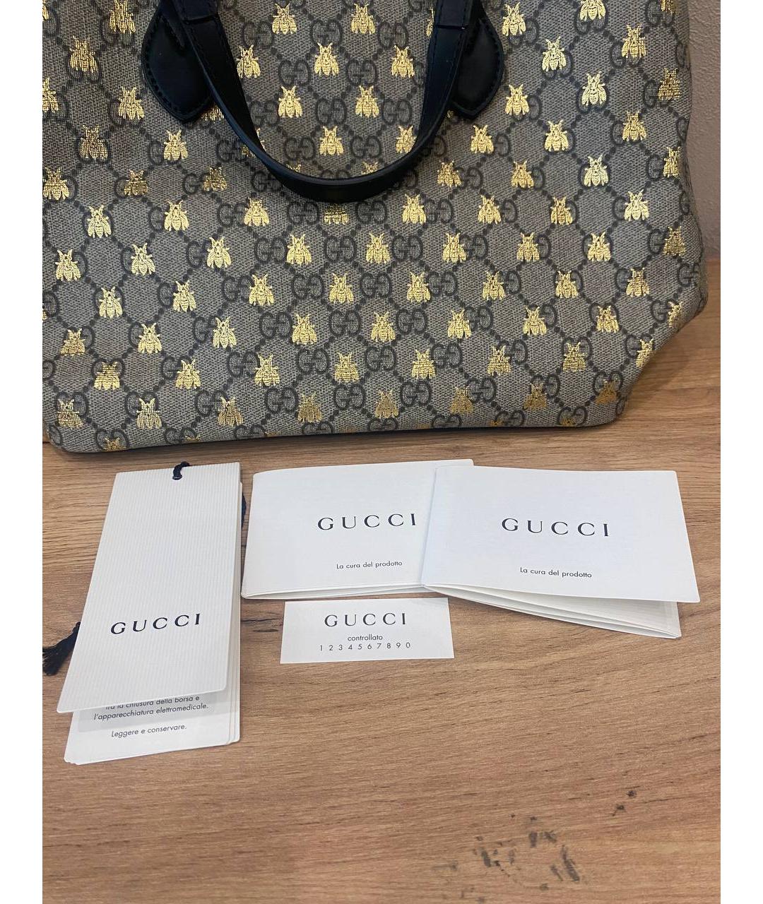 GUCCI Бежевая жаккардовая сумка тоут, фото 6