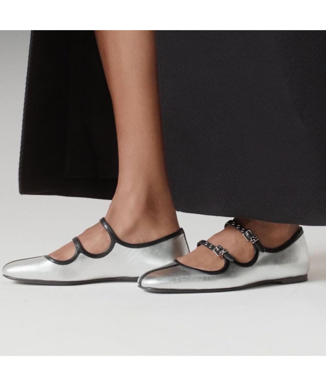 HERMES Серебряные кожаные балетки, фото 5