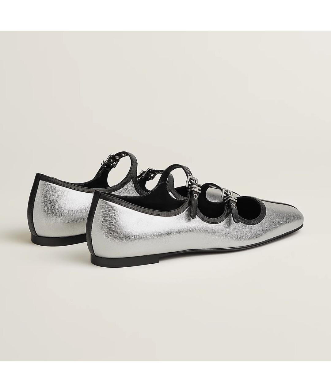 HERMES Серебряные кожаные балетки, фото 2