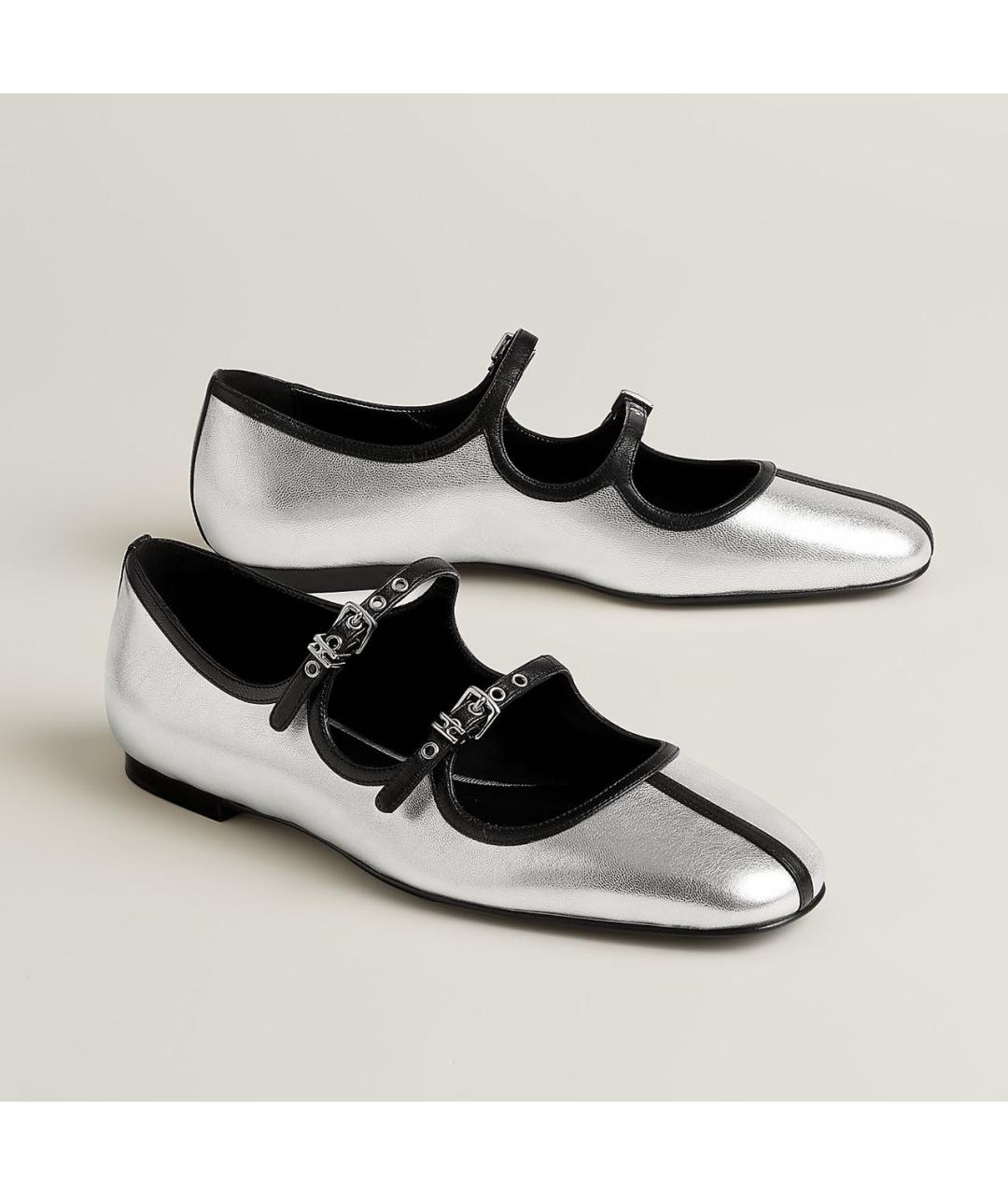 HERMES Серебряные кожаные балетки, фото 4