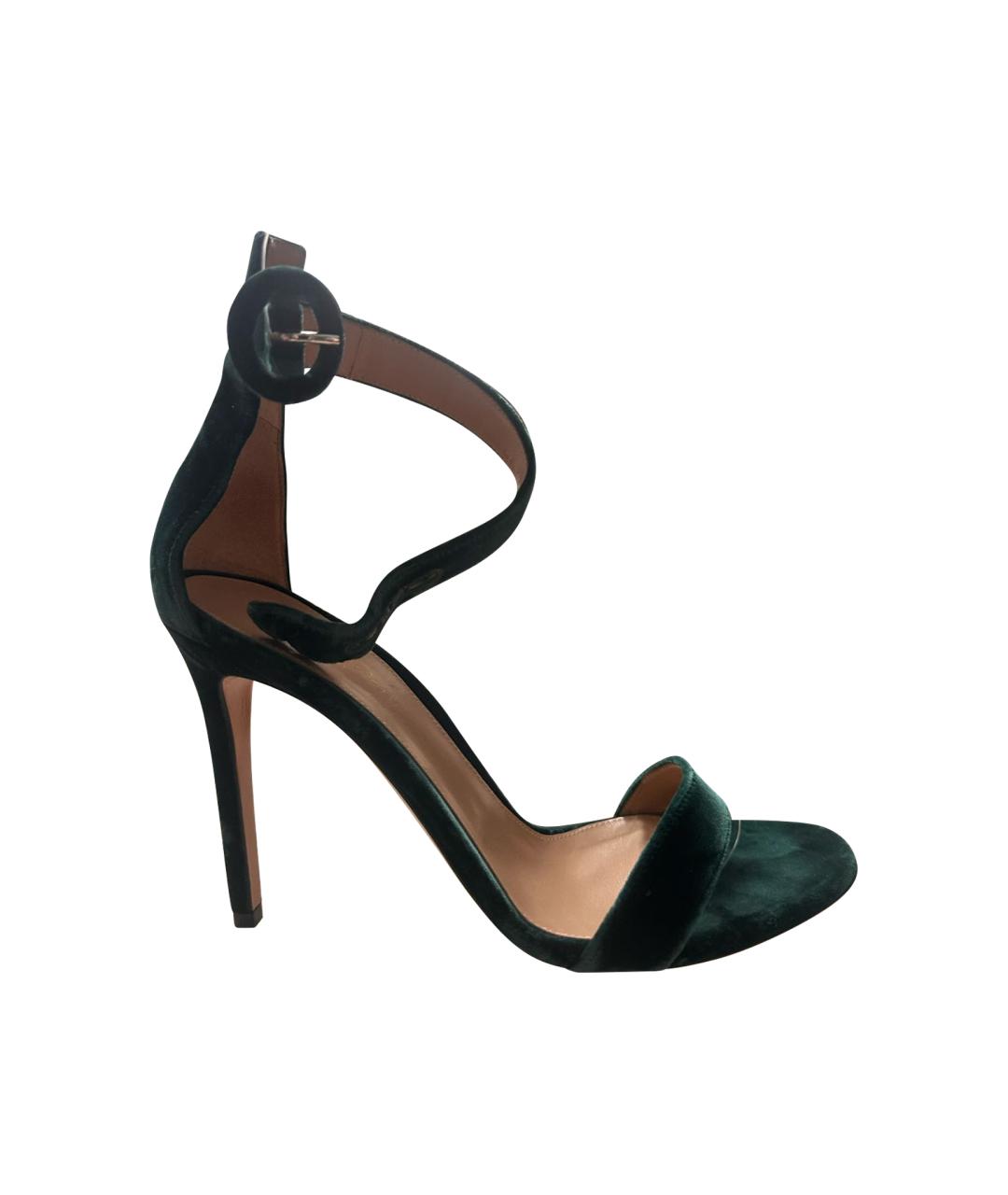 GIANVITO ROSSI Зеленые бархатные босоножки, фото 1