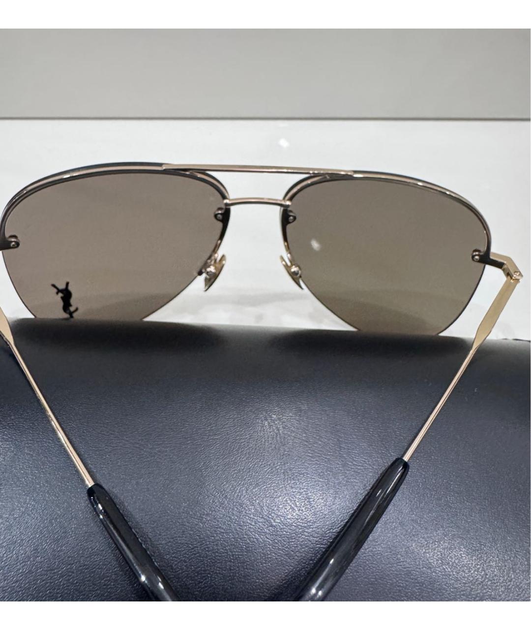 SAINT LAURENT Коричневые металлические солнцезащитные очки, фото 2