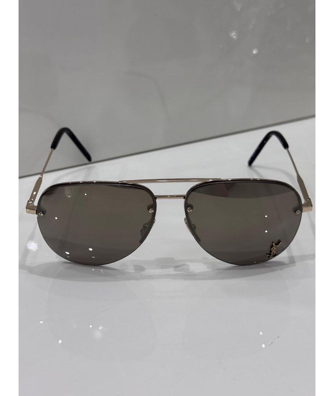 SAINT LAURENT Коричневые металлические солнцезащитные очки, фото 7