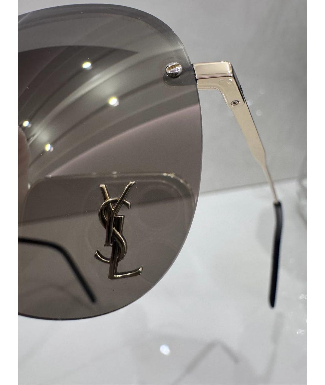SAINT LAURENT Коричневые металлические солнцезащитные очки, фото 5