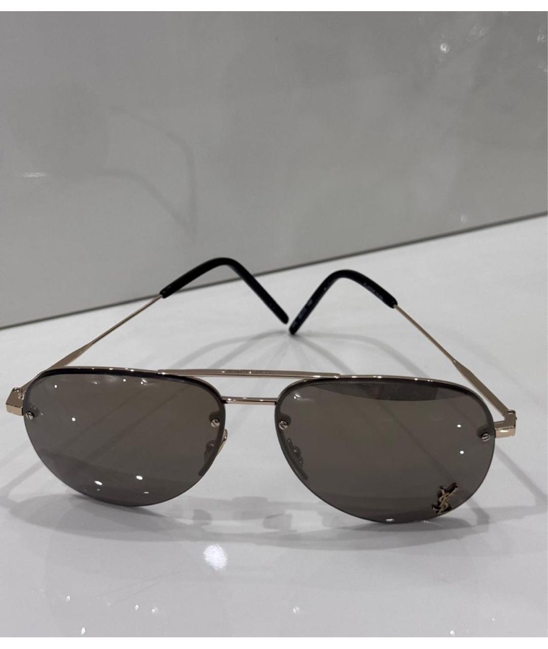 SAINT LAURENT Коричневые металлические солнцезащитные очки, фото 3