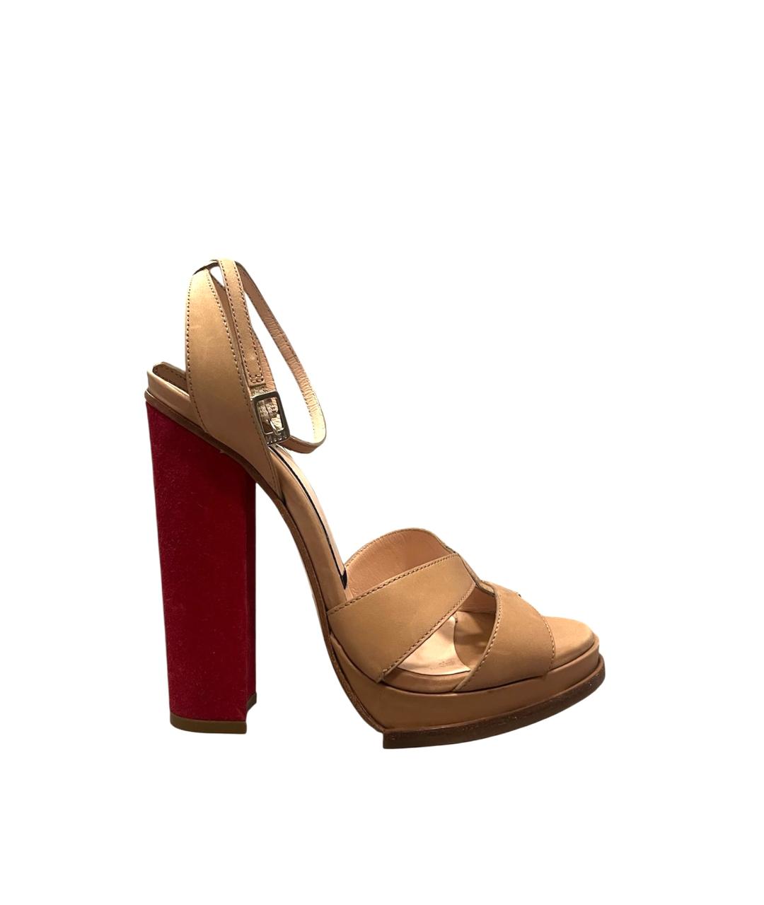 NO. 21 Бежевые кожаные босоножки, фото 1