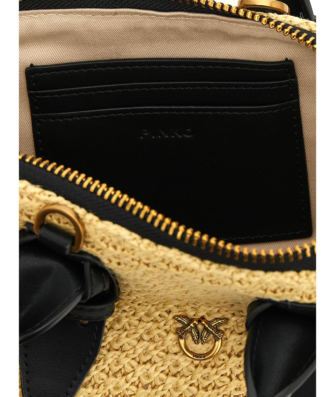 PINKO Бежевая пелетеная сумка с короткими ручками, фото 4