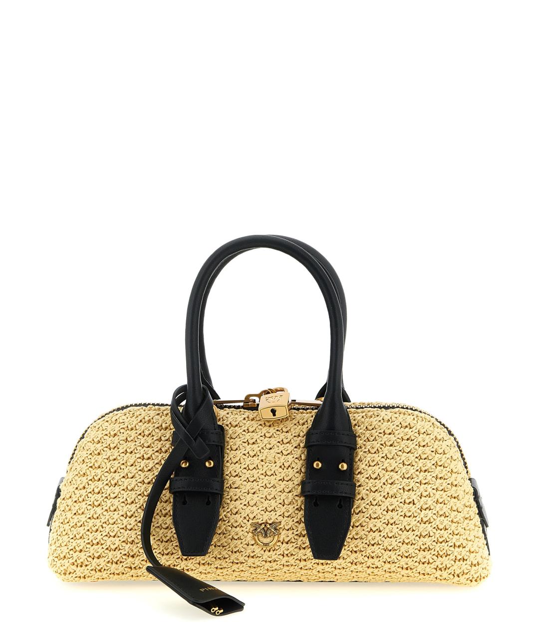 PINKO Бежевая пелетеная сумка с короткими ручками, фото 1