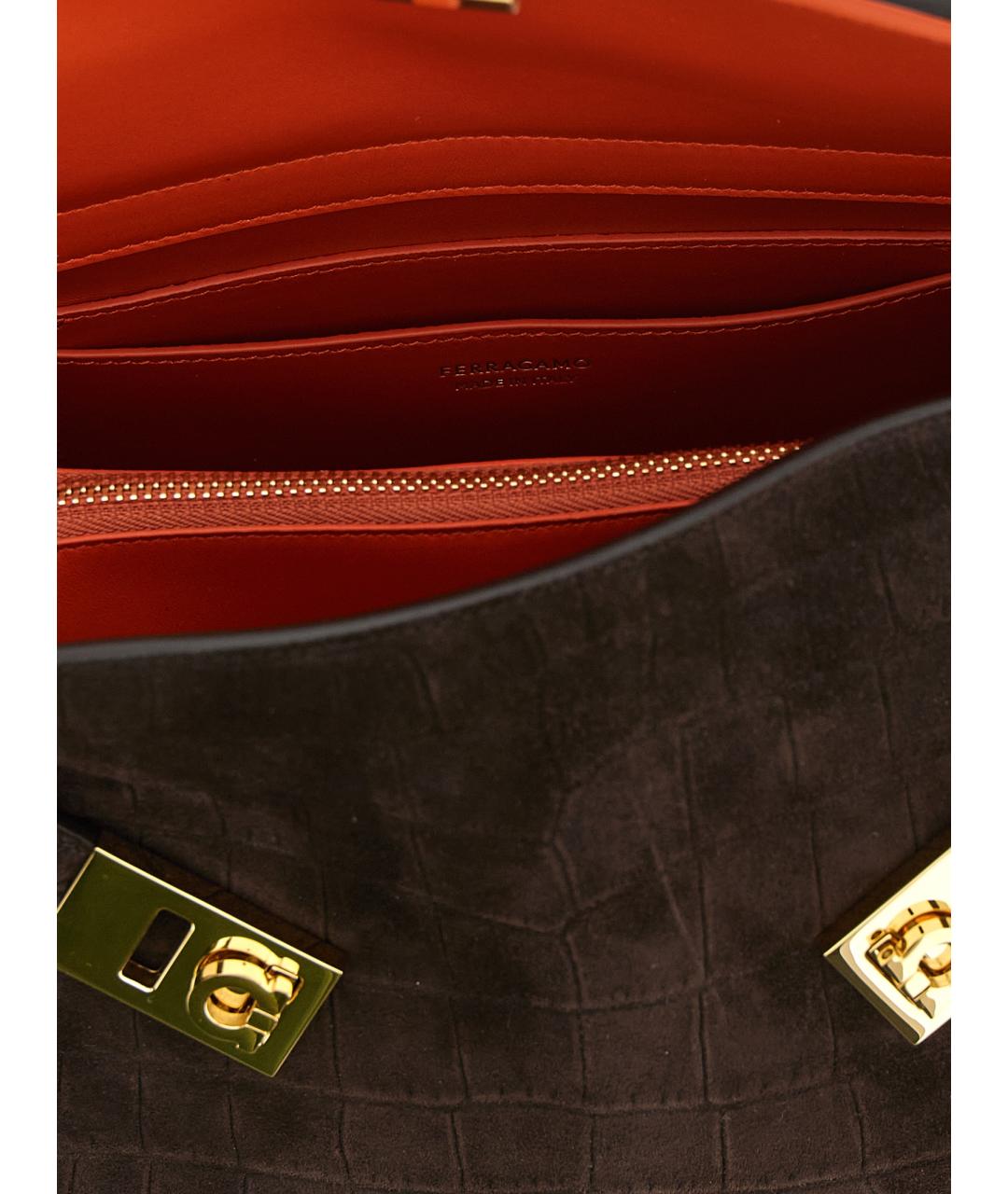 FERRAGAMO Коричневая замшевая сумка через плечо, фото 4