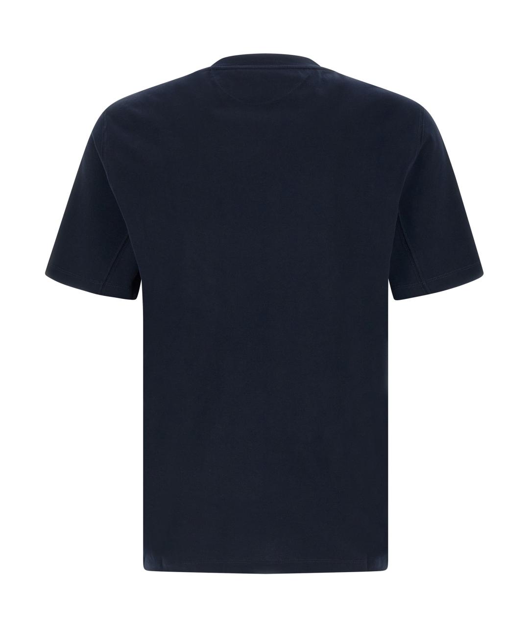 BRUNELLO CUCINELLI Темно-синяя хлопковая футболка, фото 2