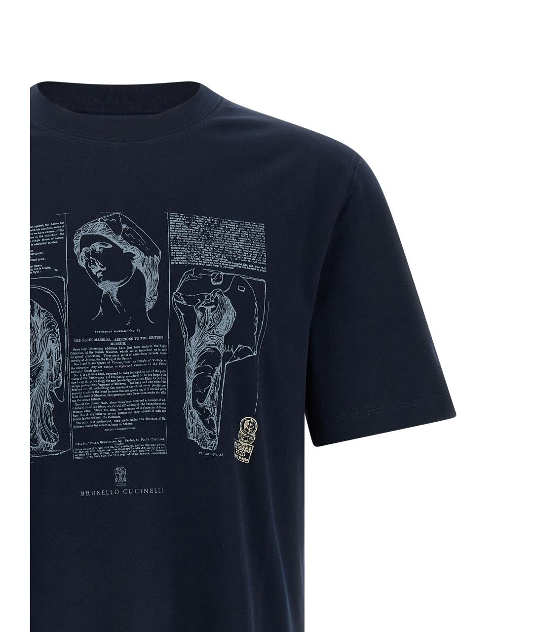 BRUNELLO CUCINELLI Темно-синяя хлопковая футболка, фото 3