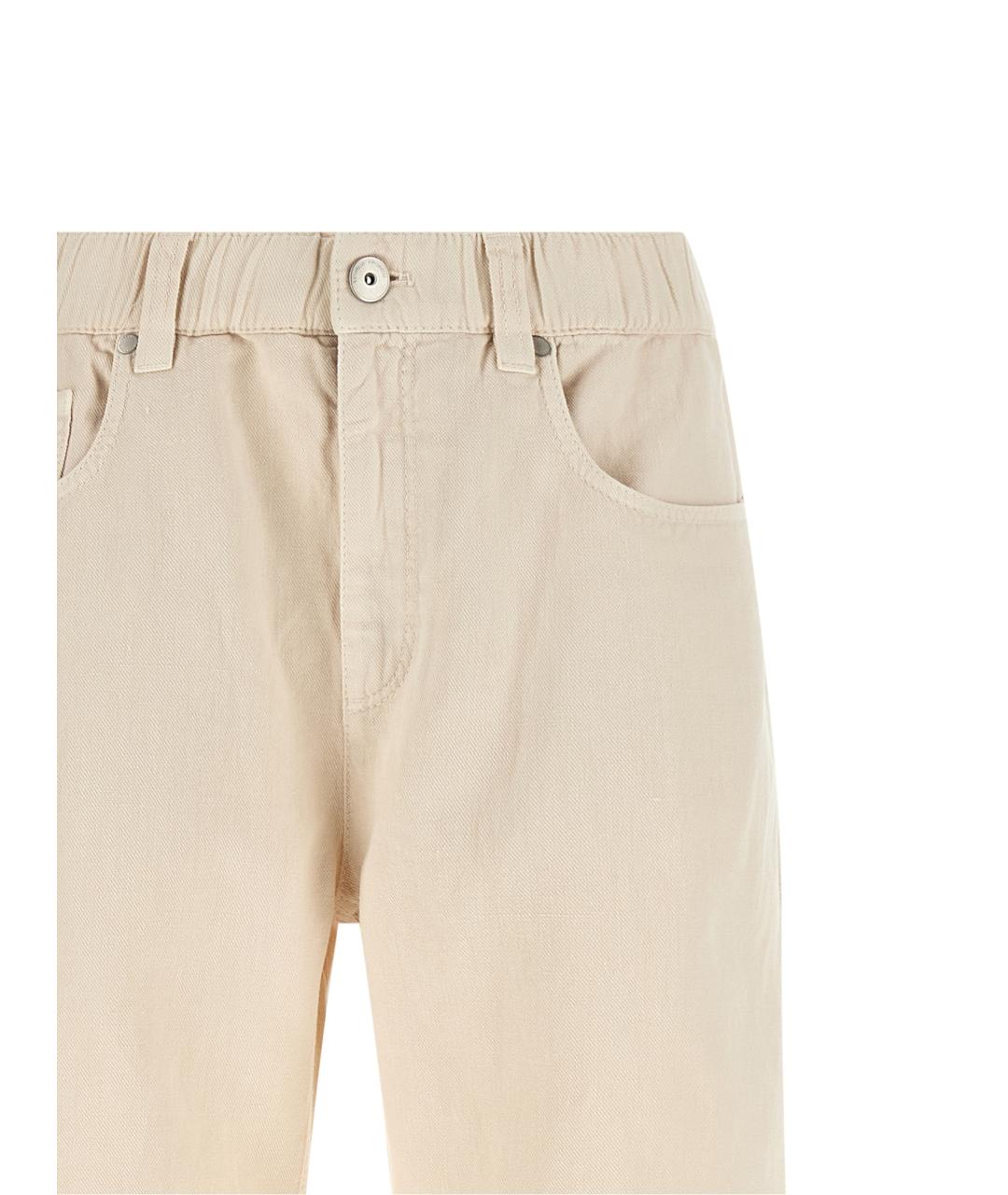 BRUNELLO CUCINELLI Бежевые хлопковые прямые брюки, фото 3