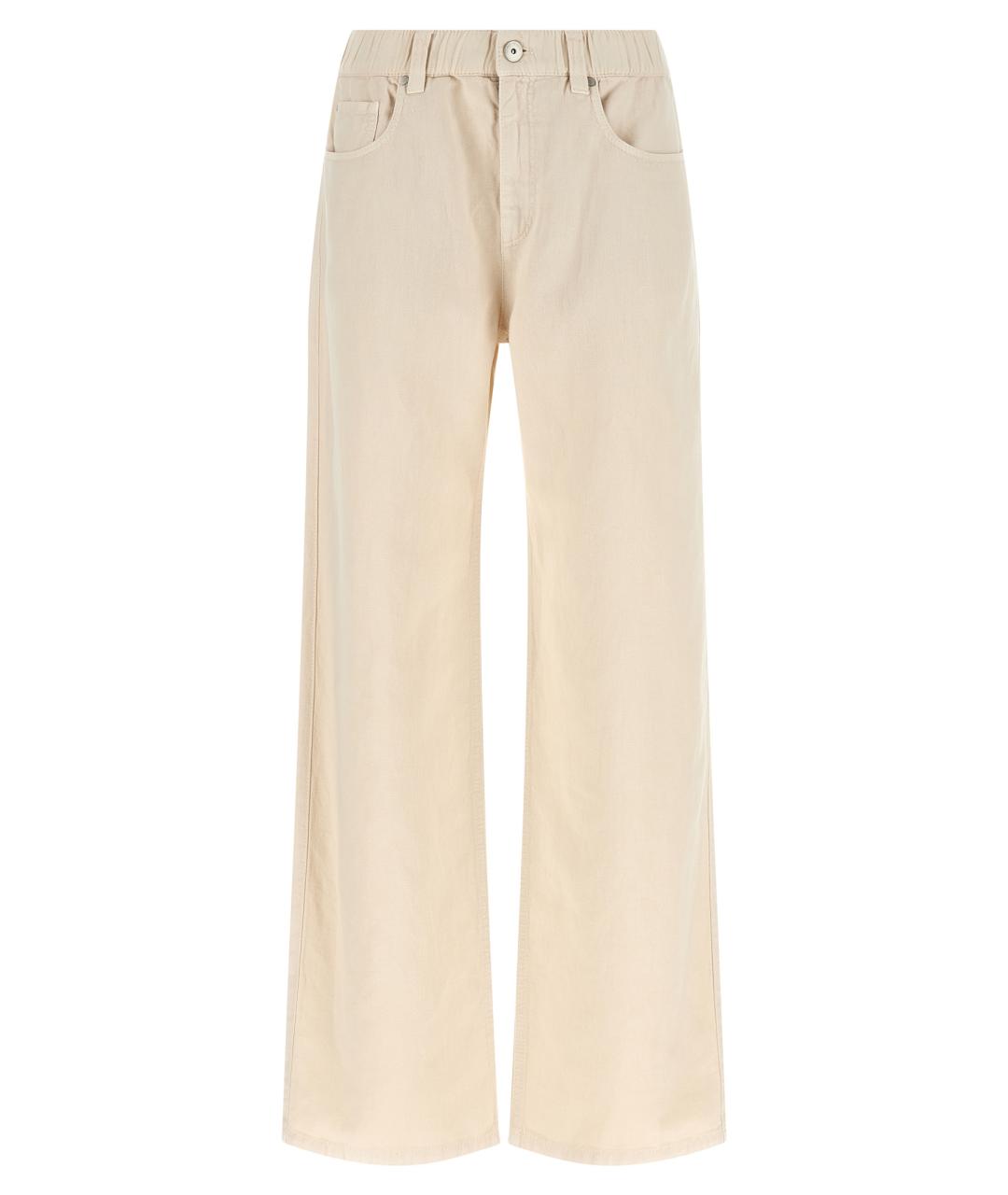 BRUNELLO CUCINELLI Бежевые хлопковые прямые брюки, фото 1