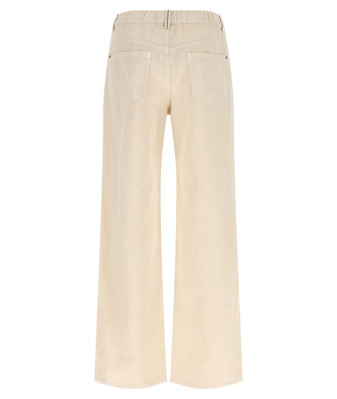 BRUNELLO CUCINELLI Бежевые хлопковые прямые брюки, фото 2