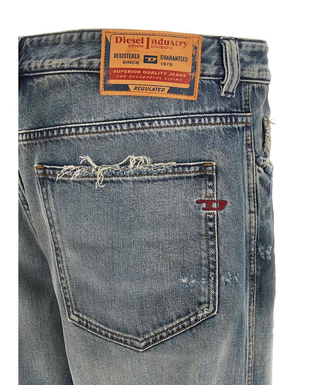 DIESEL Голубые хлопковые прямые джинсы, фото 4
