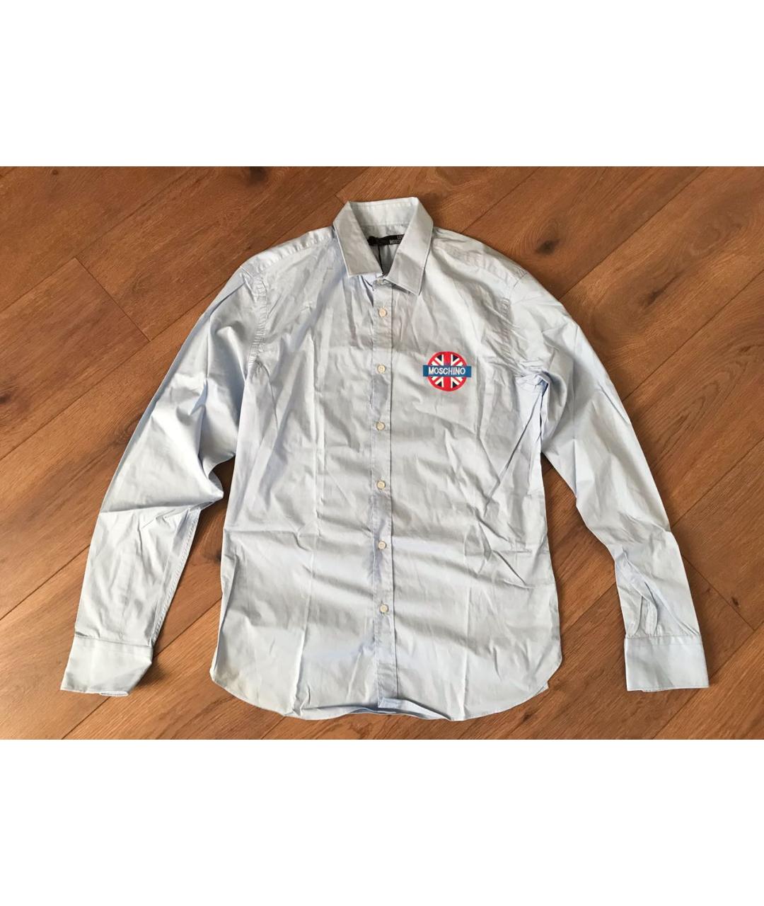 LOVE MOSCHINO Голубая хлопковая кэжуал рубашка, фото 7