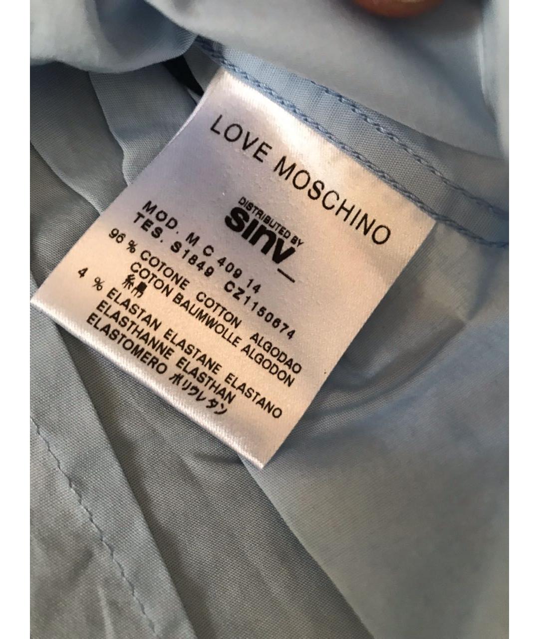 LOVE MOSCHINO Голубая хлопковая кэжуал рубашка, фото 5