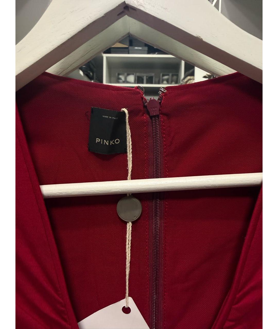 PINKO Бордовое вискозное коктейльное платье, фото 6