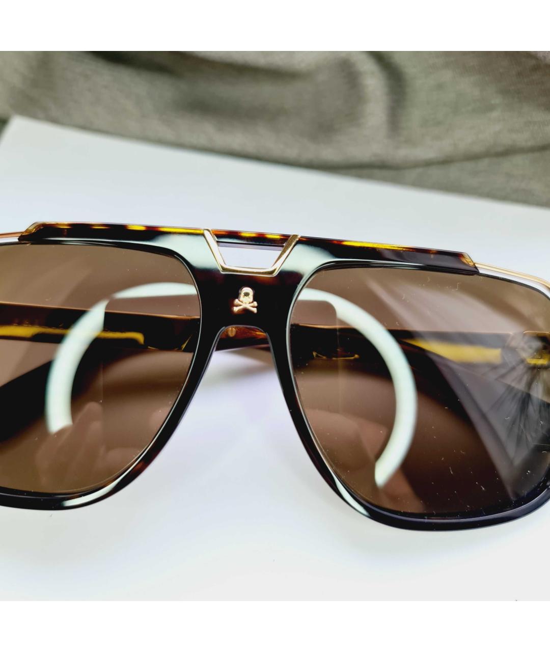 PHILIPP PLEIN Коричневые пластиковые солнцезащитные очки, фото 4