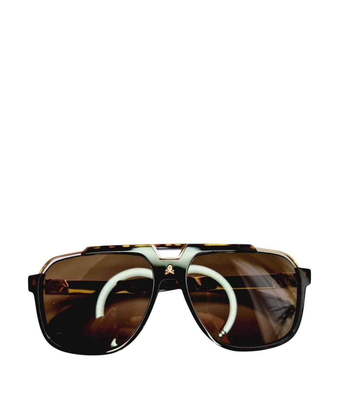 PHILIPP PLEIN Коричневые пластиковые солнцезащитные очки, фото 1