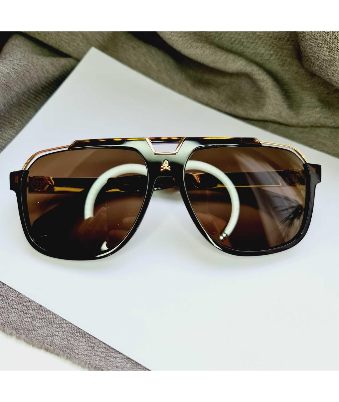 PHILIPP PLEIN Коричневые пластиковые солнцезащитные очки, фото 10