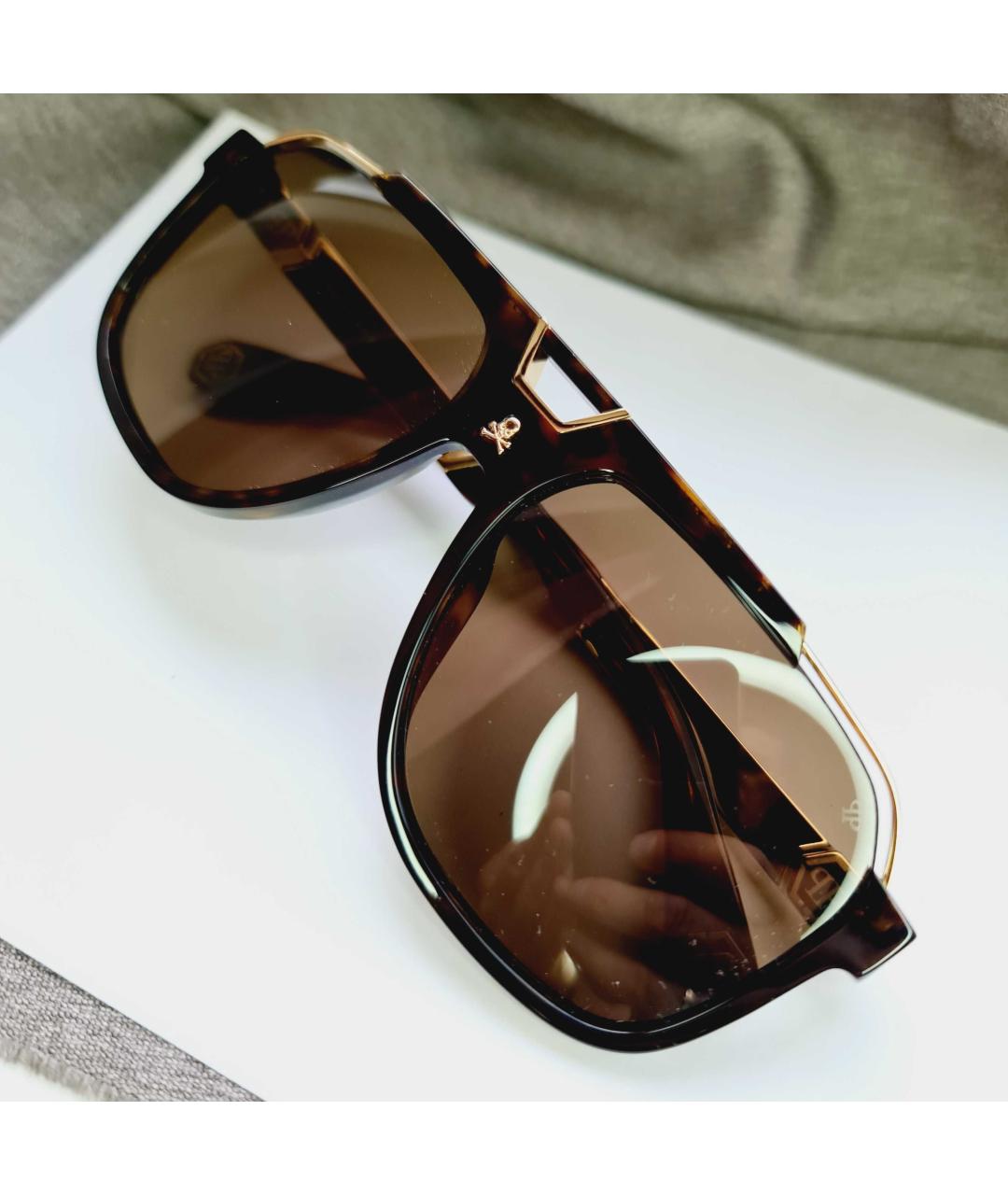 PHILIPP PLEIN Коричневые пластиковые солнцезащитные очки, фото 5