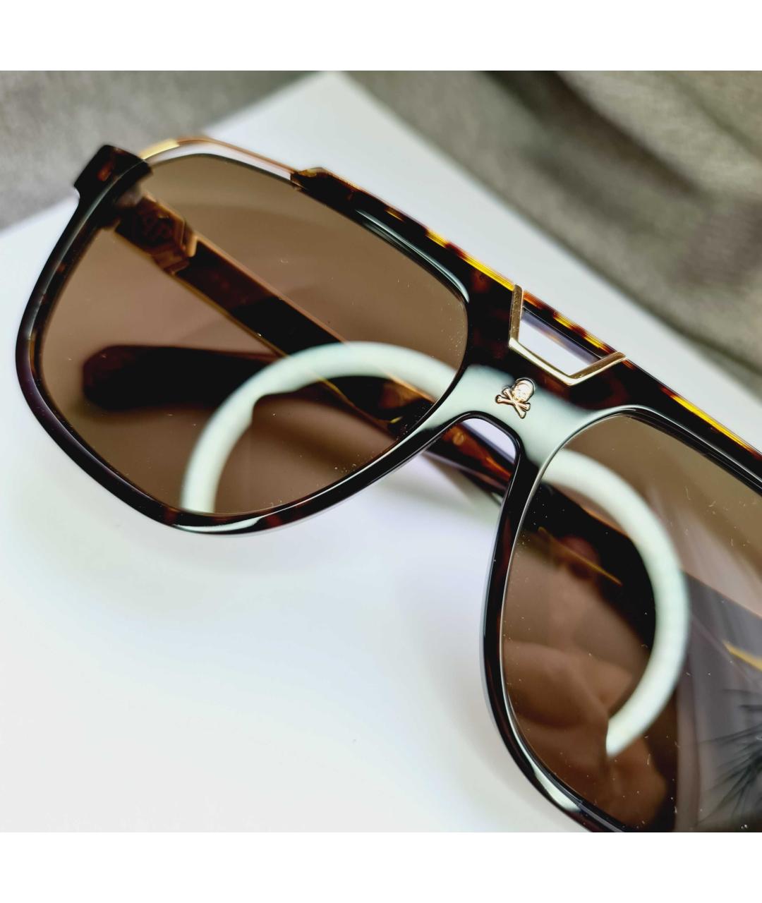PHILIPP PLEIN Коричневые пластиковые солнцезащитные очки, фото 6