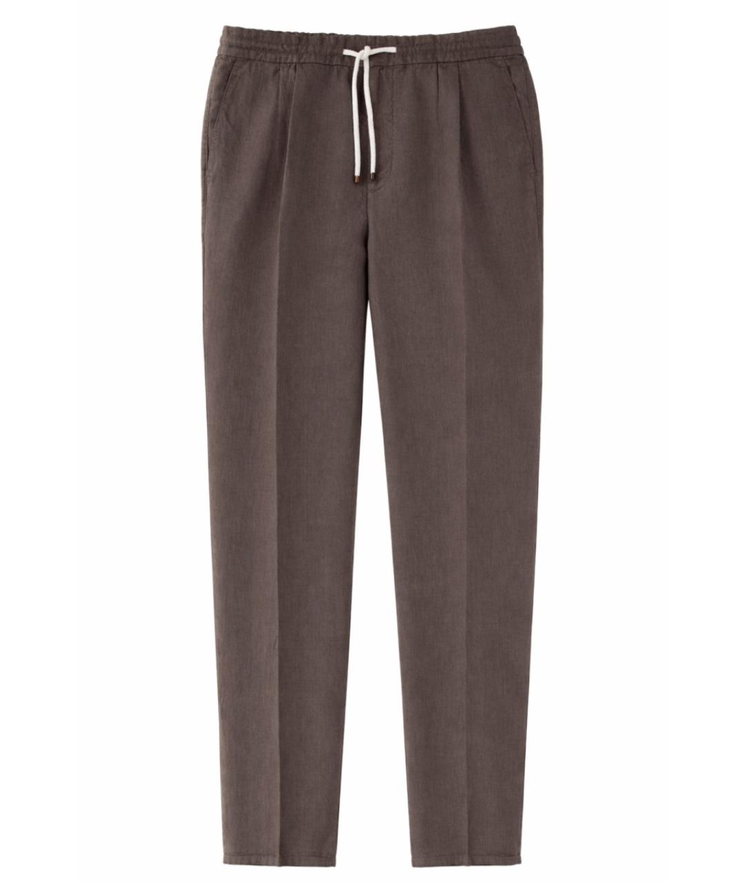 BRUNELLO CUCINELLI Коричневые льняные повседневные брюки, фото 1