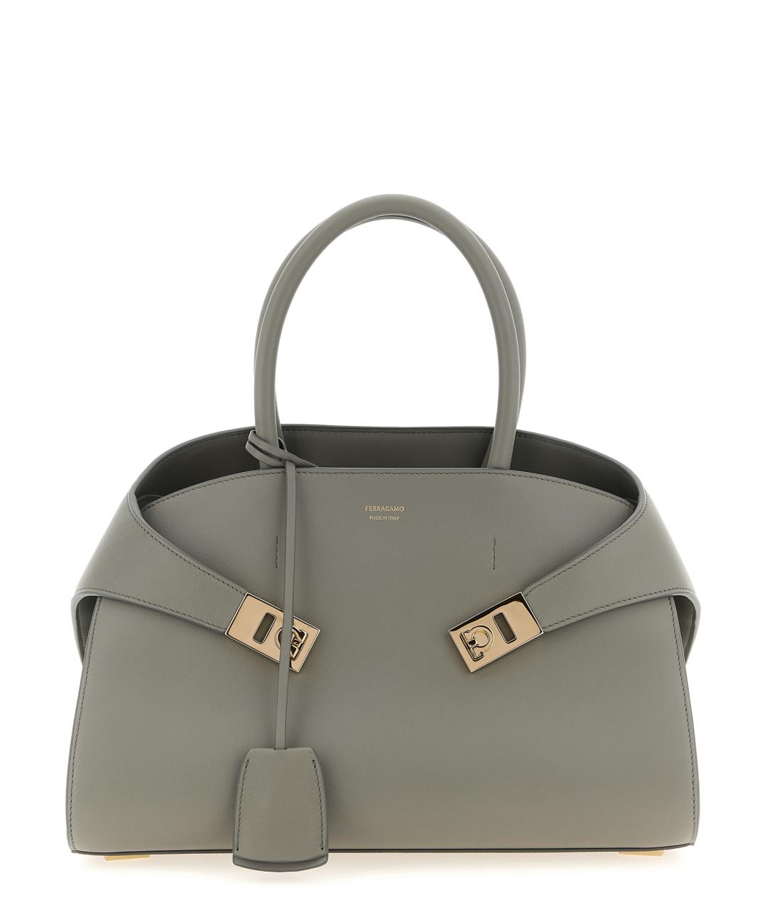FERRAGAMO Серая кожаная сумка с короткими ручками, фото 1