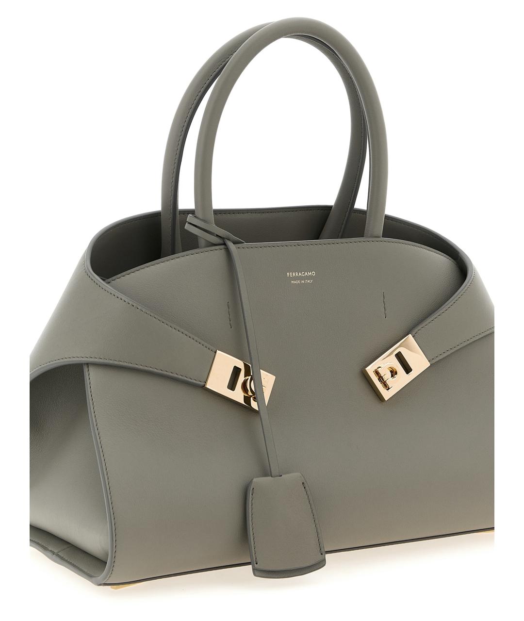 FERRAGAMO Серая кожаная сумка с короткими ручками, фото 3