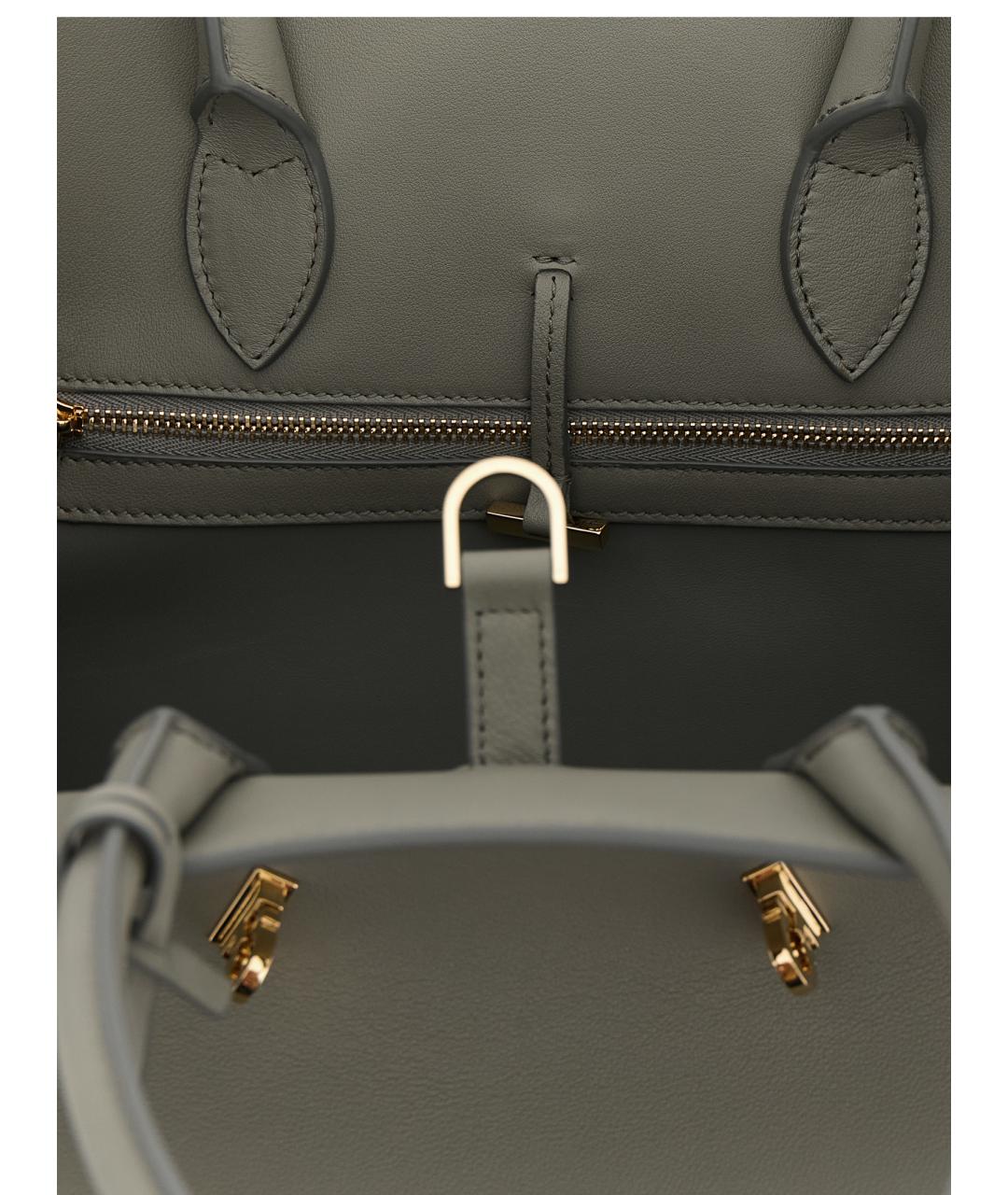 FERRAGAMO Серая кожаная сумка с короткими ручками, фото 4
