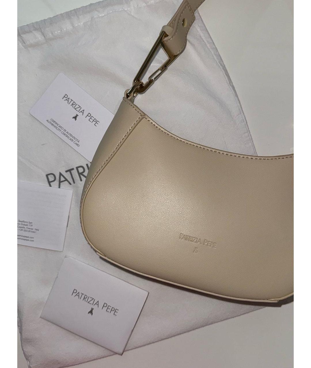 PATRIZIA PEPE Бежевая кожаная сумка через плечо, фото 4